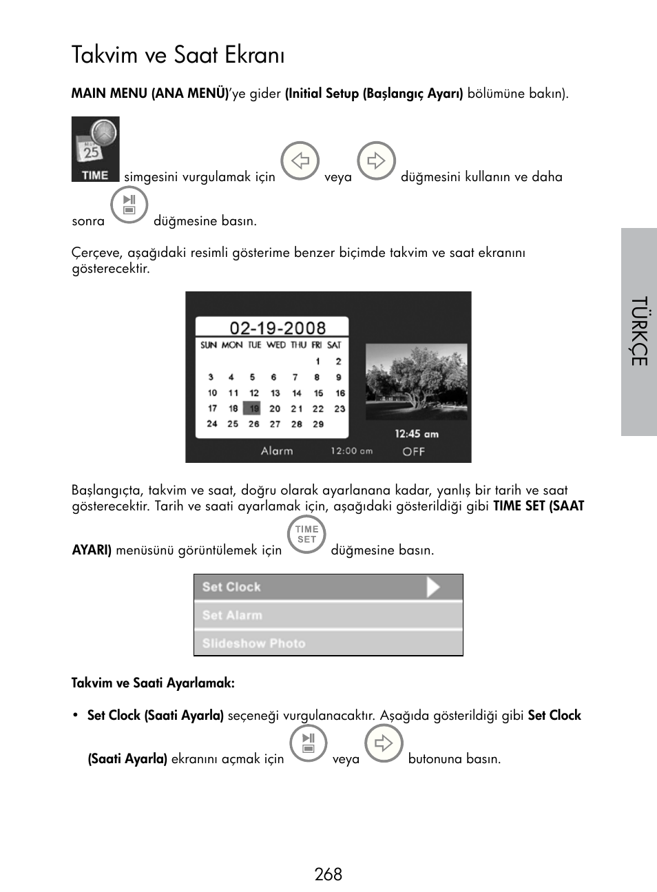 Takvim ve saat ekranı, Türkç e | HP DF770 User Manual | Page 269 / 356