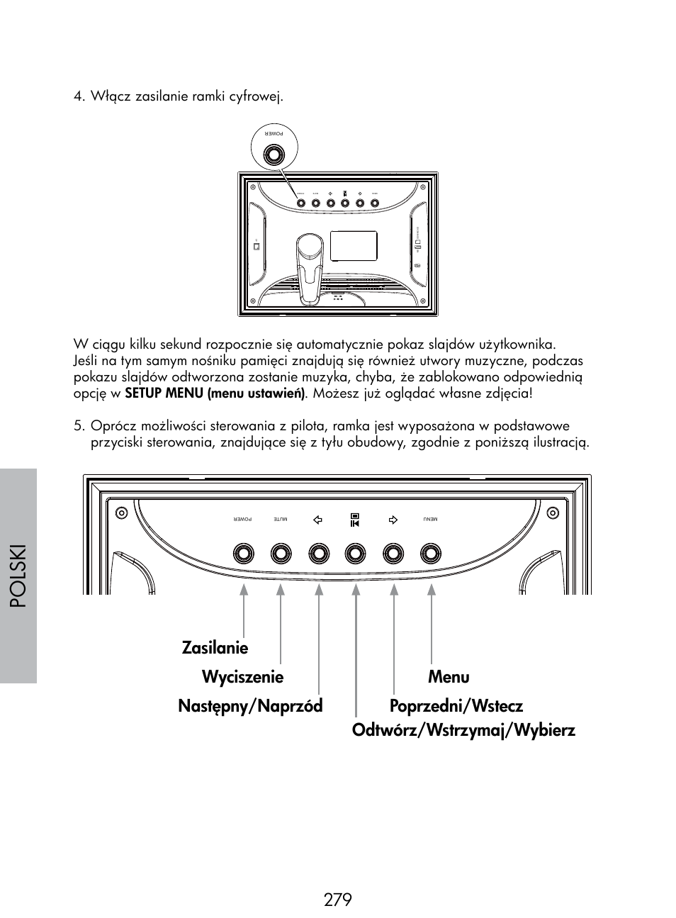 Polski, Włącz zasilanie ramki cyfrowej | HP DF770 User Manual | Page 280 / 356