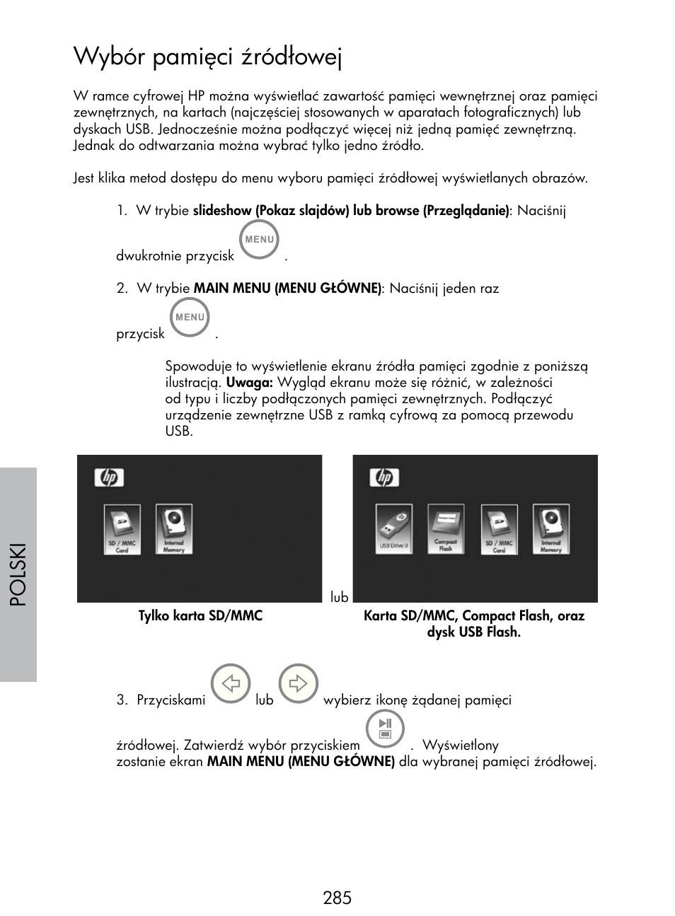 Wybór pamięci źródłowej, Polski | HP DF770 User Manual | Page 286 / 356