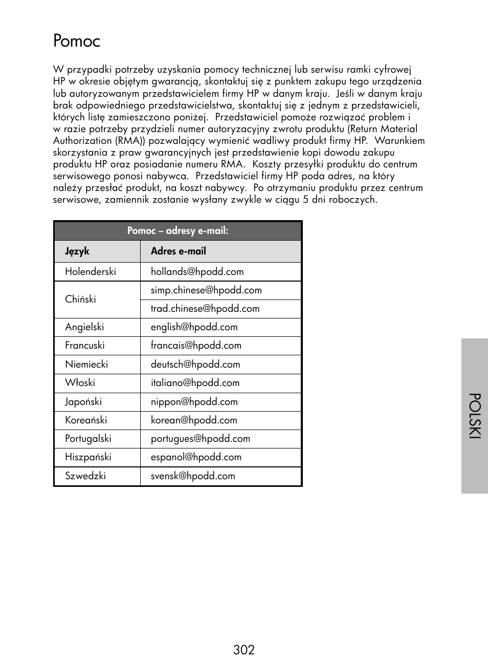 Pomoc, Polski | HP DF770 User Manual | Page 303 / 356