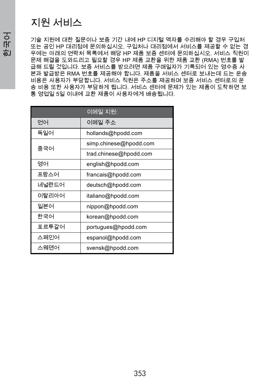 지원 서비스 | HP DF770 User Manual | Page 354 / 356