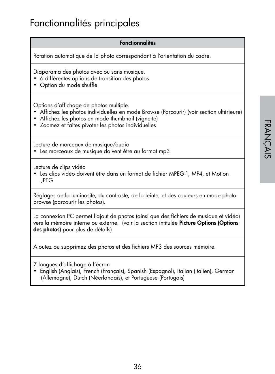 Fonctionnalités principales, Français | HP DF770 User Manual | Page 37 / 356