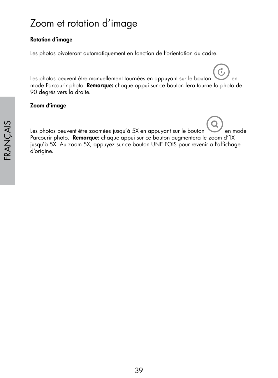 Zoom et rotation d’image, Français | HP DF770 User Manual | Page 40 / 356