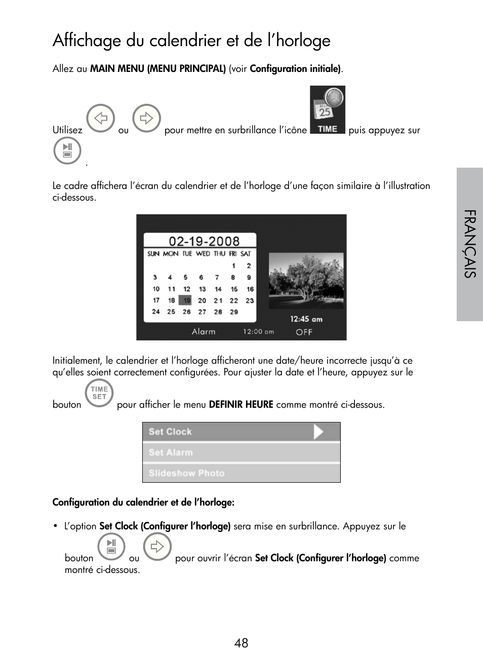 Affichage du calendrier et de l’horloge, Français | HP DF770 User Manual | Page 49 / 356