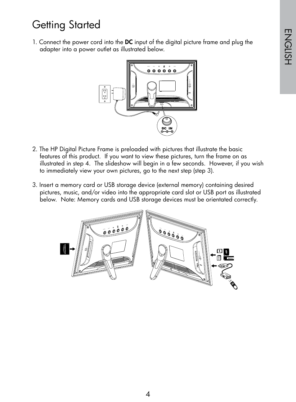 Getting started, English, Po we r mu te me nu | HP DF770 User Manual | Page 5 / 356