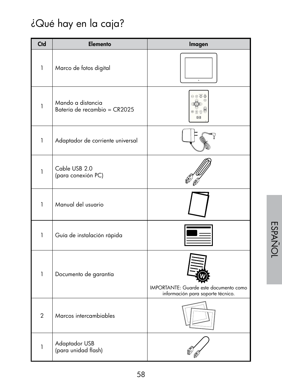 Qué hay en la caja, Esp añol | HP DF770 User Manual | Page 59 / 356