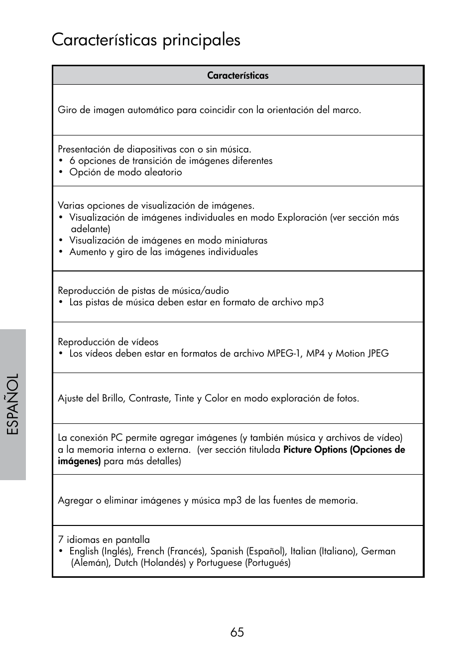 Características principales, Esp añol | HP DF770 User Manual | Page 66 / 356