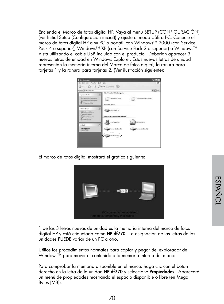 Esp añol | HP DF770 User Manual | Page 71 / 356