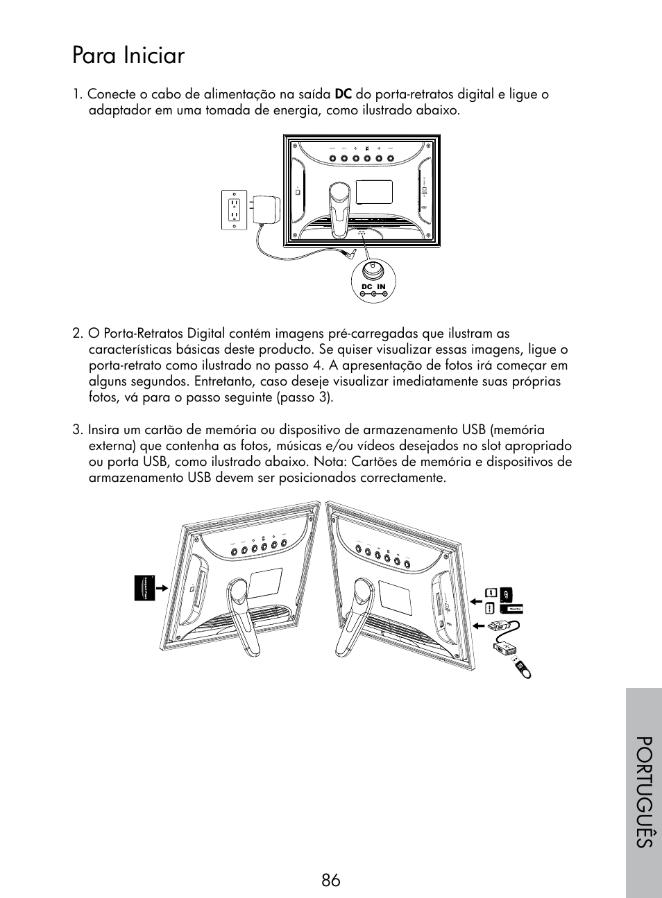 Para iniciar, Por tuguês, Po we r mu te me nu | HP DF770 User Manual | Page 87 / 356