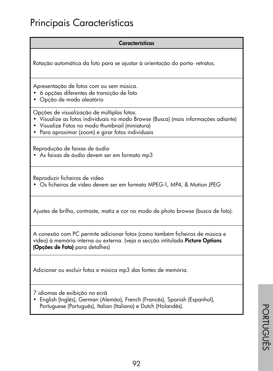 Principais características, Por tuguês | HP DF770 User Manual | Page 93 / 356