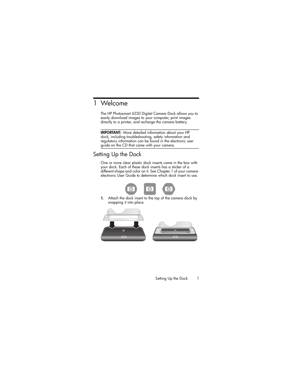 Welcome, Setting up the dock, 1 welcome | HP YTH 2242 T User Manual | Page 3 / 6