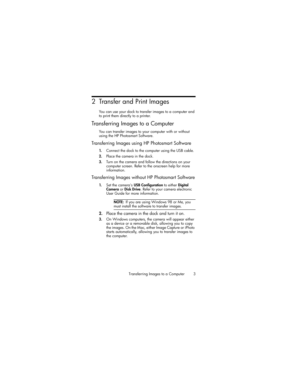 Transfer and print images, Transferring images to a computer, Transferring images using hp photosmart software | Transferring images without hp photosmart software, 2 transfer and print images | HP YTH 2242 T User Manual | Page 5 / 6