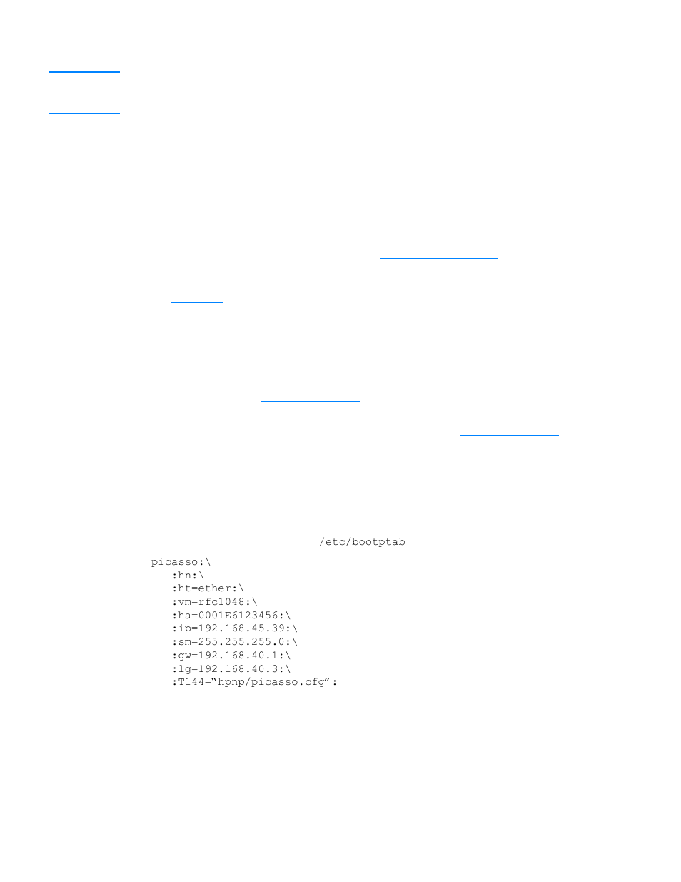 Setting up the bootp server, Windows 2000 or nt servers, Unix servers | Netware bootp servers, Bootptab file entries, Setting up the bootp server bootptab file entries | HP 3300mfp User Manual | Page 117 / 259