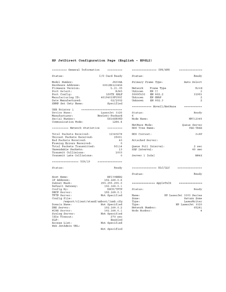 Interpreting the, Interpreting the configuration page | HP 3300mfp User Manual | Page 199 / 259