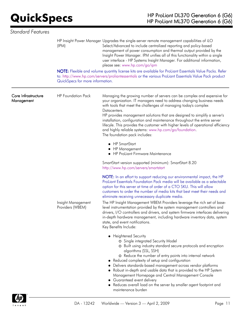Quickspecs | HP ProLiant DL370 User Manual | Page 11 / 56