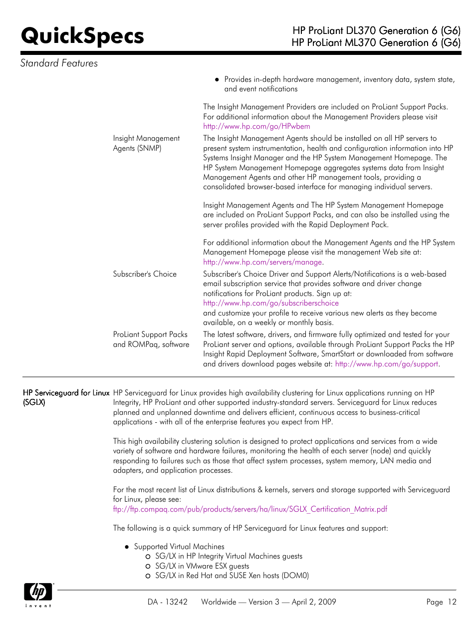 Quickspecs | HP ProLiant DL370 User Manual | Page 12 / 56
