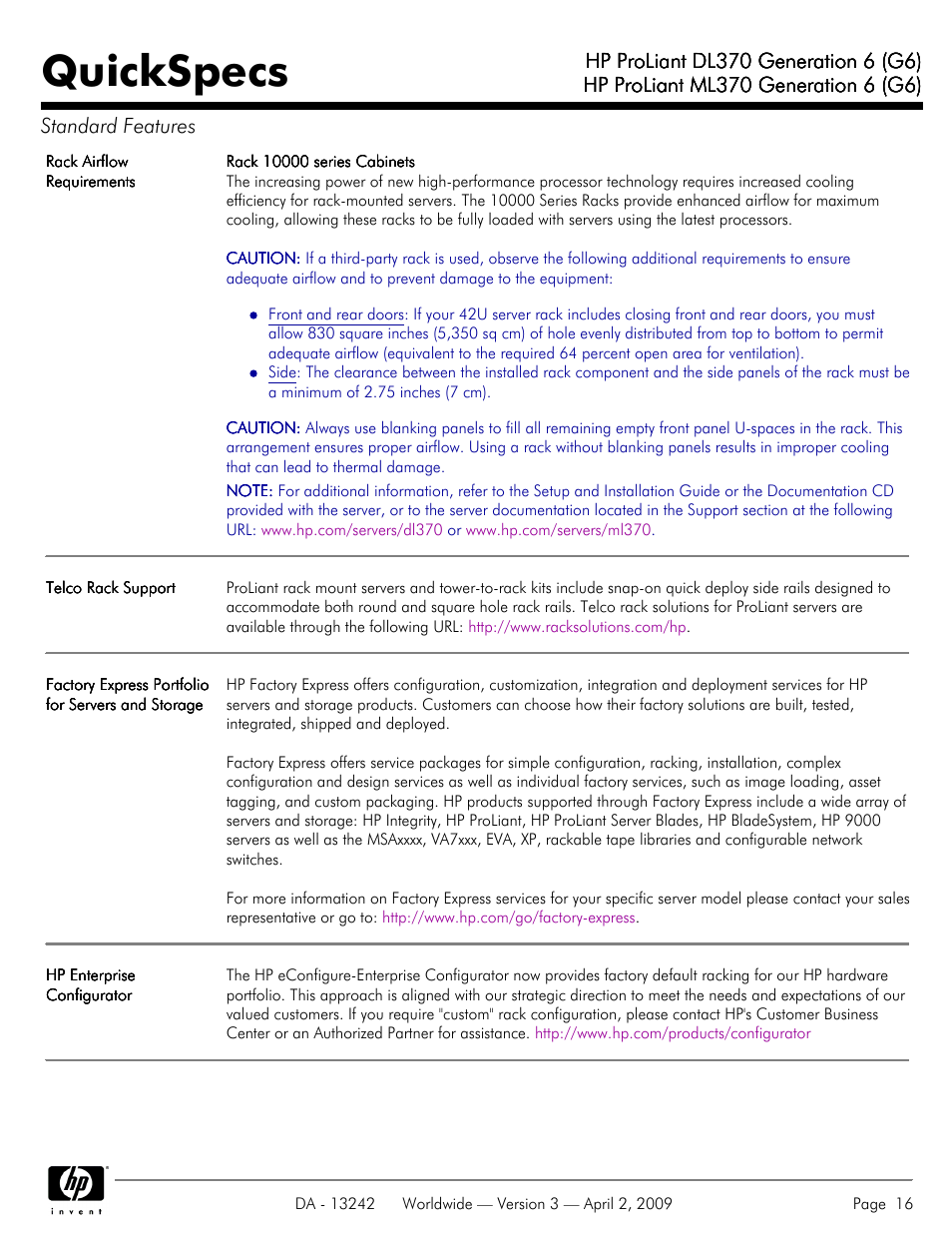 Quickspecs | HP ProLiant DL370 User Manual | Page 16 / 56