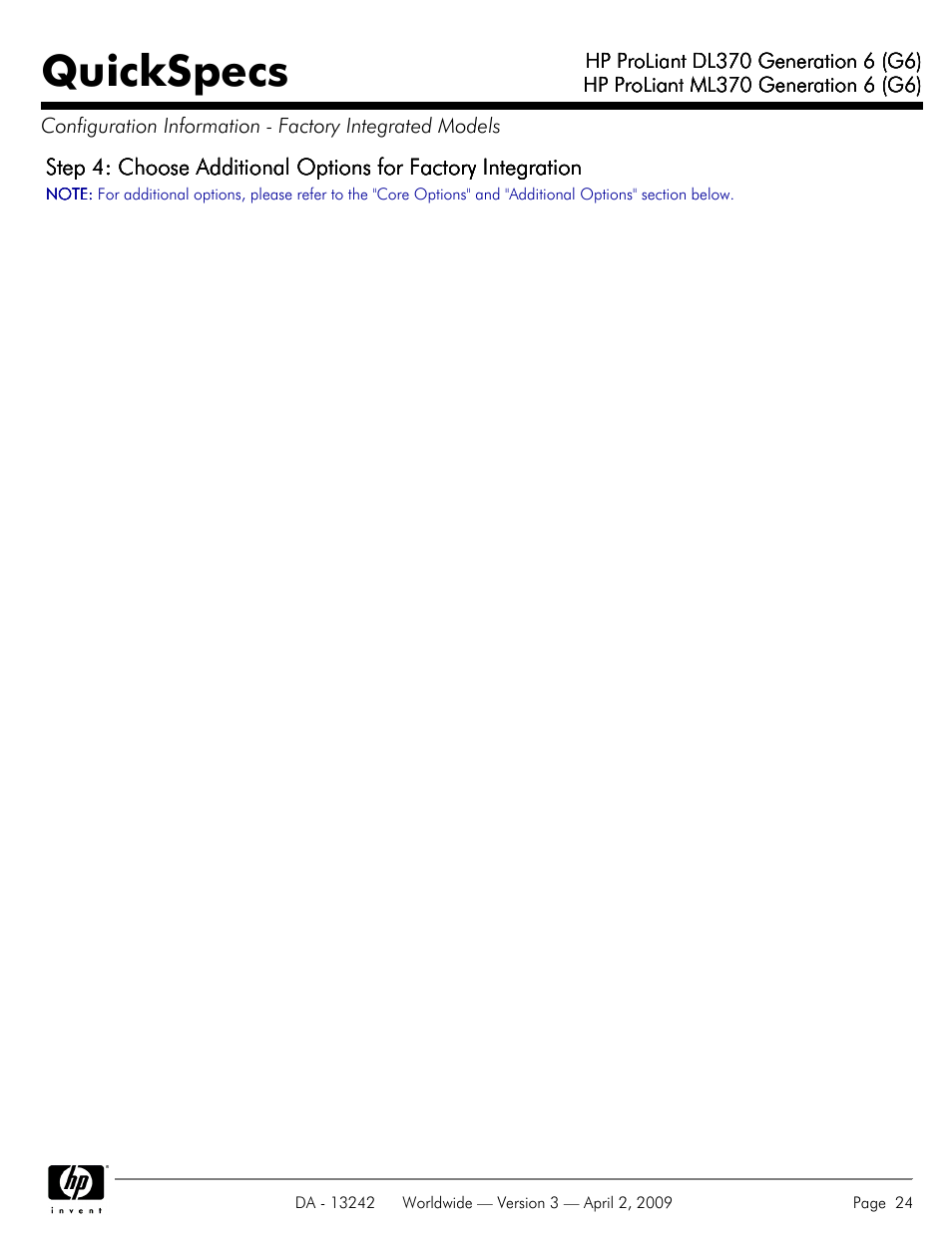 Quickspecs | HP ProLiant DL370 User Manual | Page 24 / 56