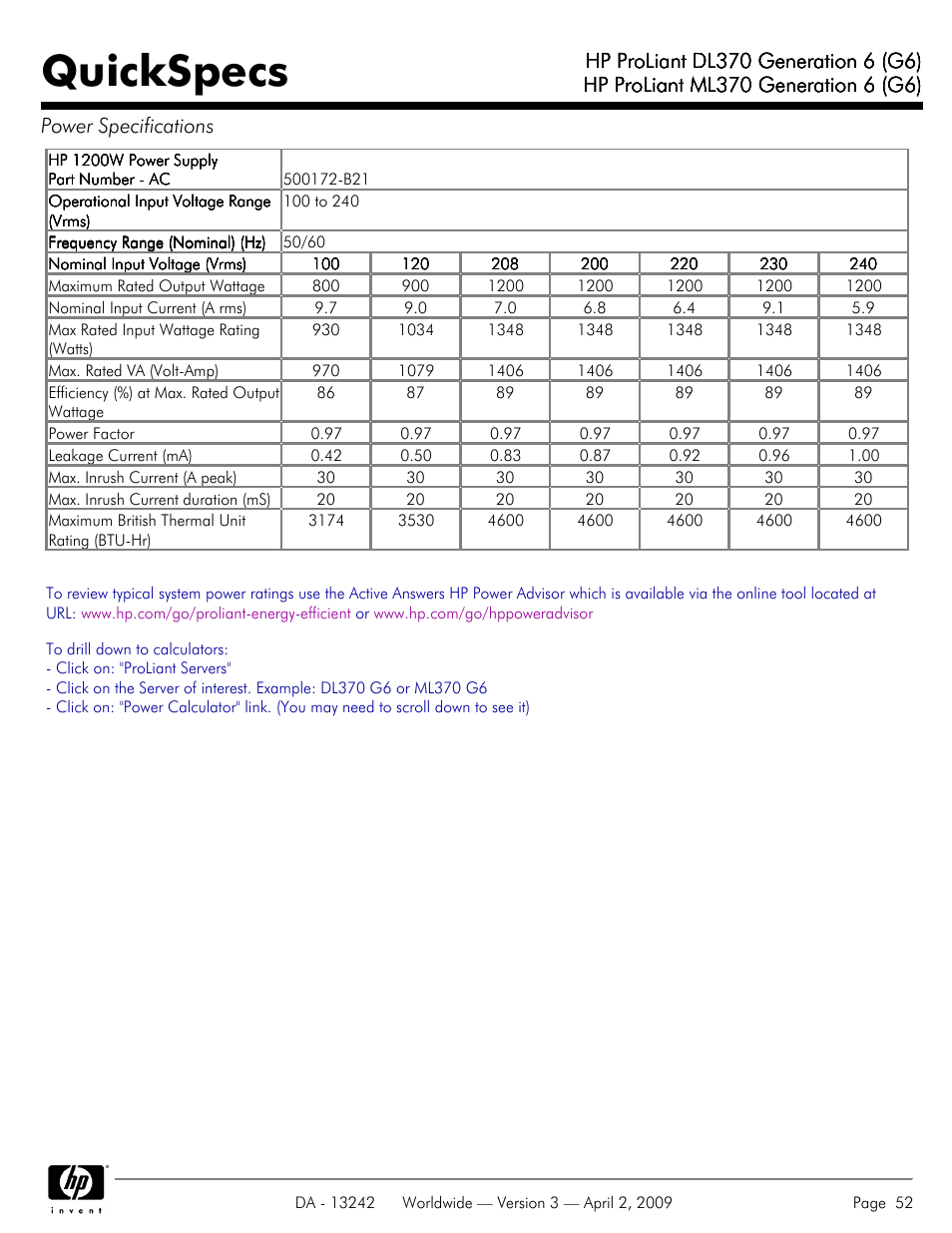 Quickspecs | HP ProLiant DL370 User Manual | Page 52 / 56