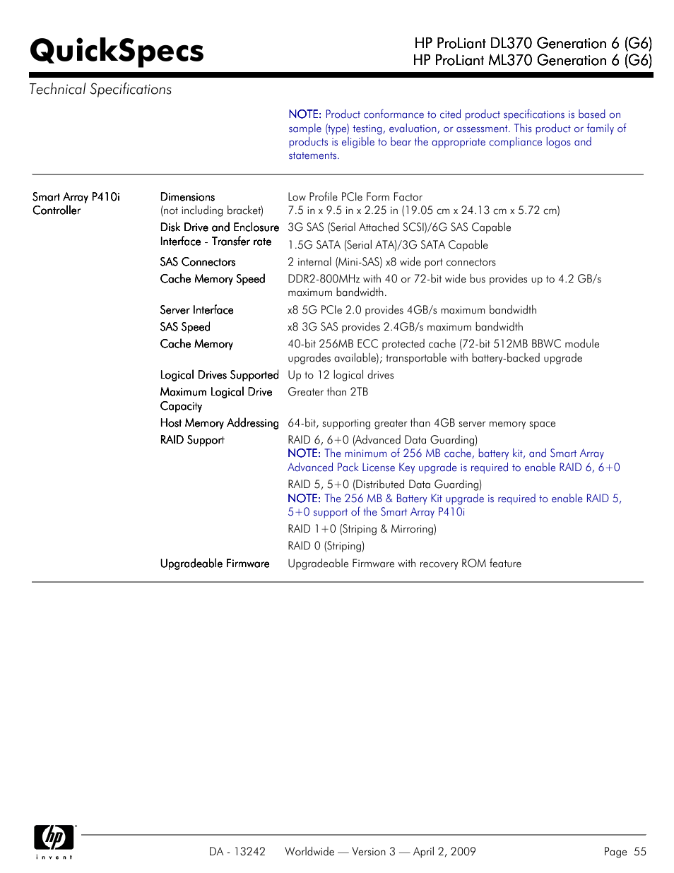 Quickspecs | HP ProLiant DL370 User Manual | Page 55 / 56