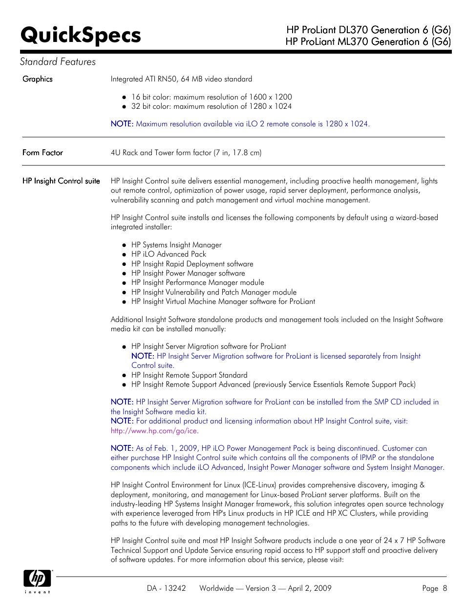 Quickspecs | HP ProLiant DL370 User Manual | Page 8 / 56
