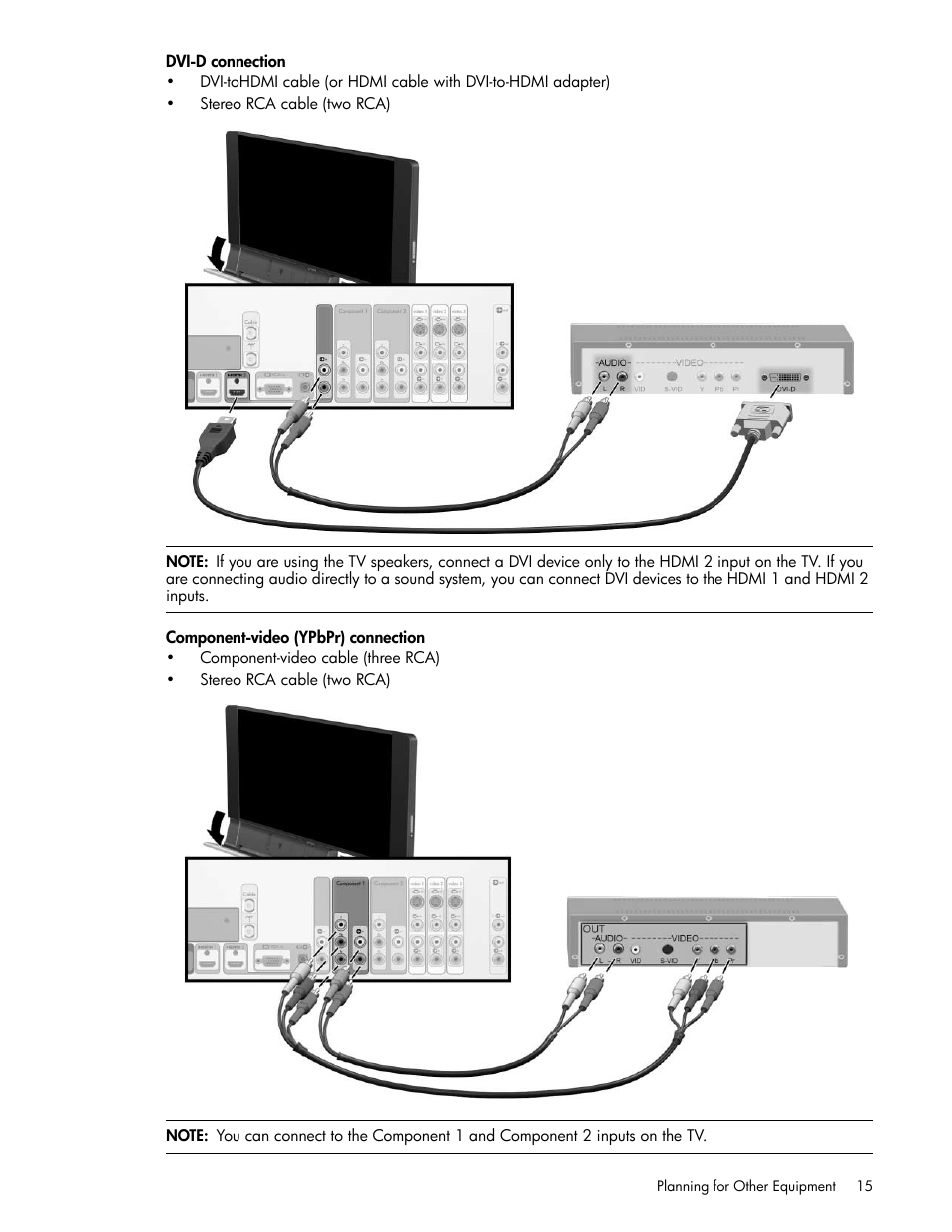 Dvi-d connection, Component-video (ypbpr) connection | HP md5020n User Manual | Page 15 / 80