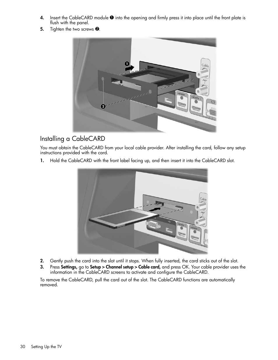 Installing a cablecard, See “installing a cablecard” on | HP md5020n User Manual | Page 30 / 80