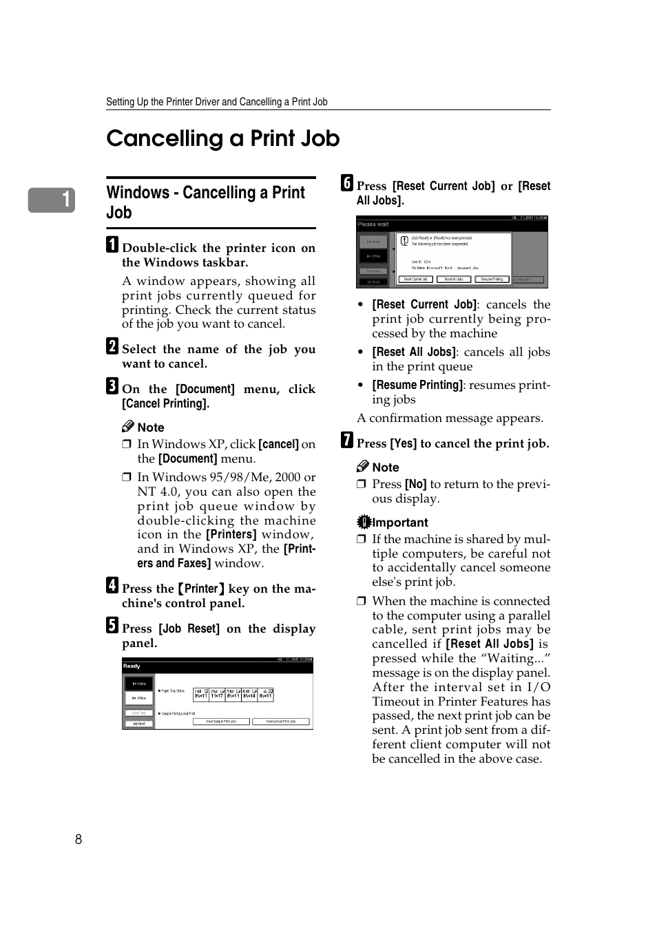 Cancelling a print job, Windows - cancelling a print job, 1cancelling a print job | HP 2045 User Manual | Page 14 / 76