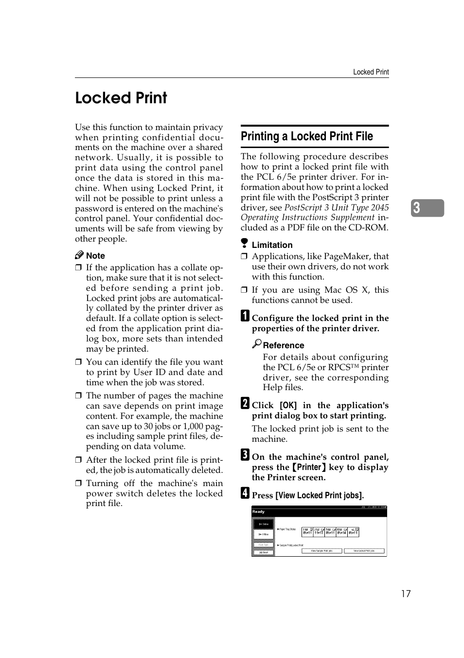 Locked print, Printing a locked print file, 3locked print | HP 2045 User Manual | Page 23 / 76