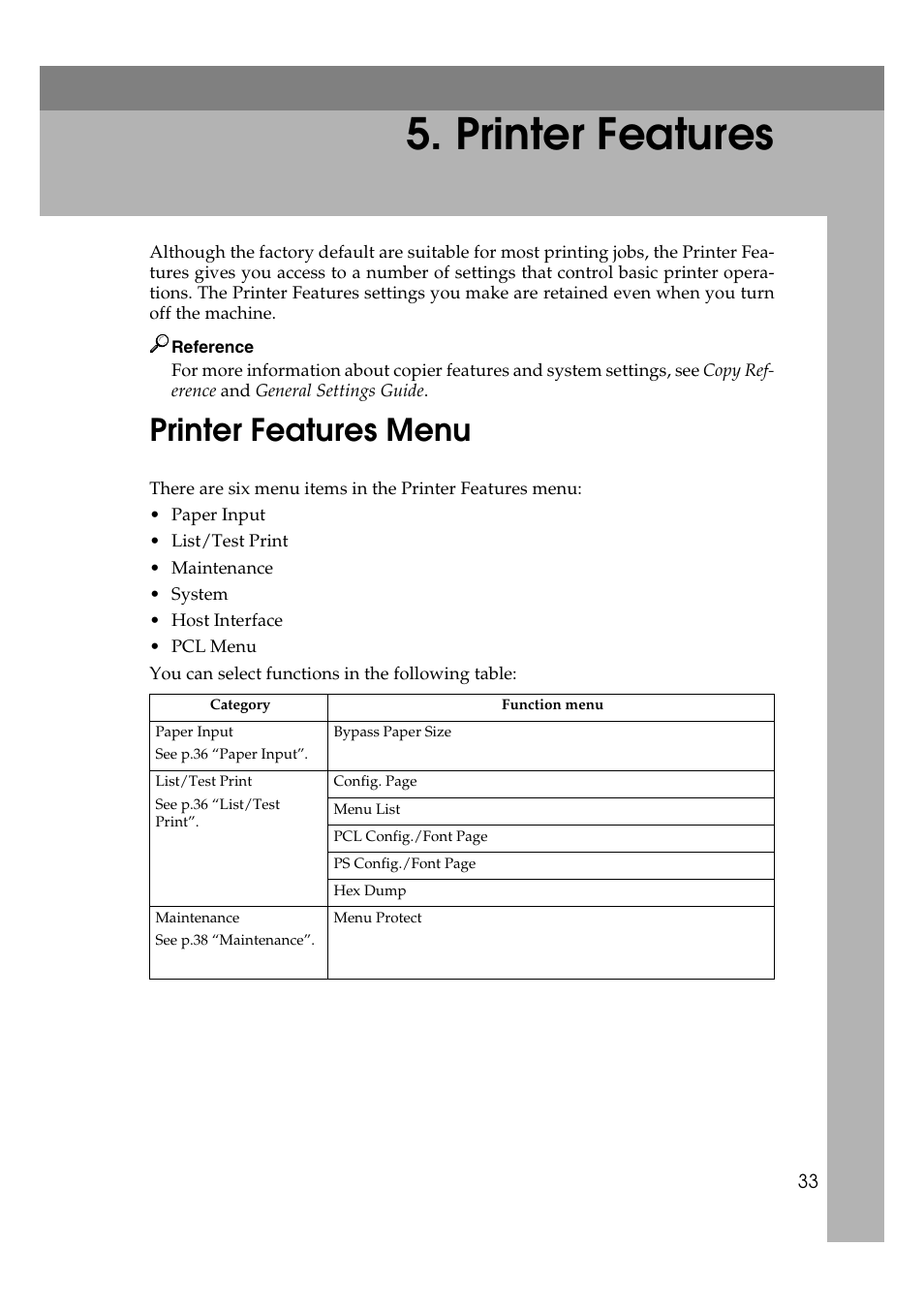  printer features, Printer features menu, Printer features | HP 2045 User Manual | Page 39 / 76