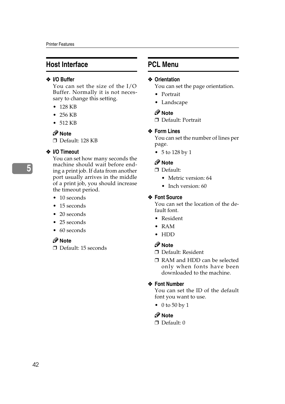 Host interface, Pcl menu, Host interface pcl menu | Ee p.42 “host interface, Ee p.42 “pcl menu | HP 2045 User Manual | Page 48 / 76