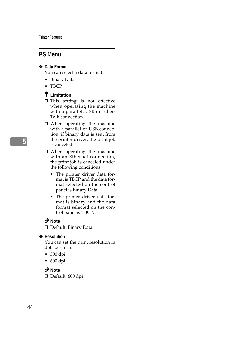 Ps menu, Ee p.44 “ps menu | HP 2045 User Manual | Page 50 / 76