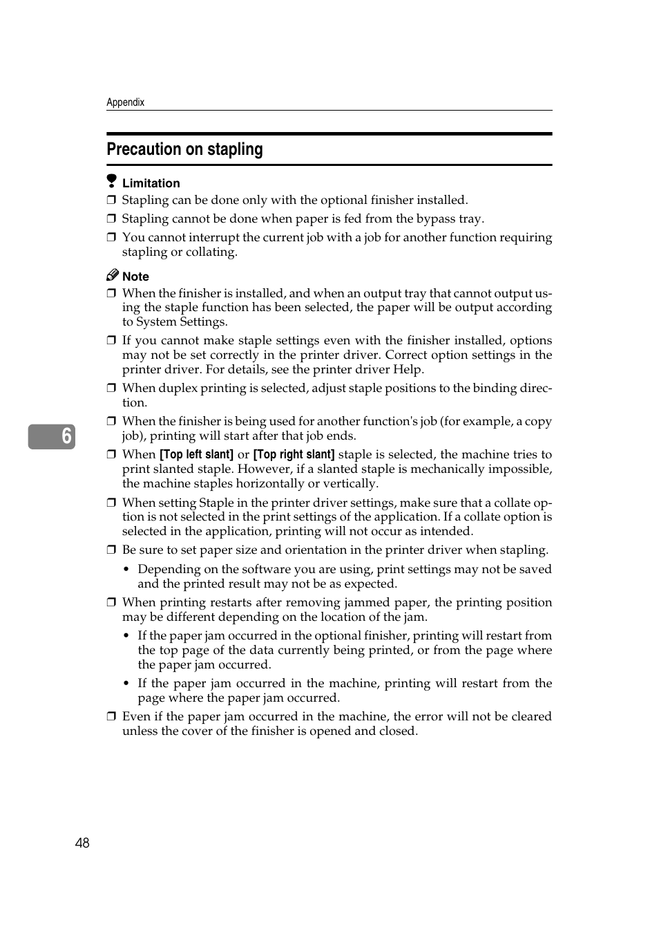 Precaution on stapling | HP 2045 User Manual | Page 54 / 76