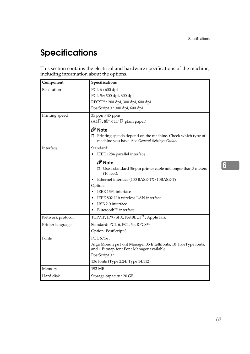 Specifications, 6specifications | HP 2045 User Manual | Page 69 / 76