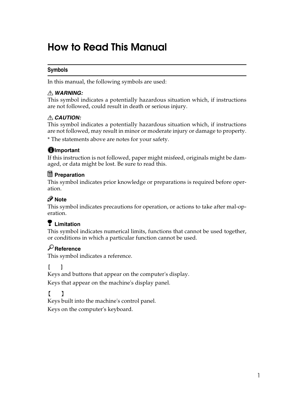 How to read this manual, Symbols | HP 2045 User Manual | Page 7 / 76