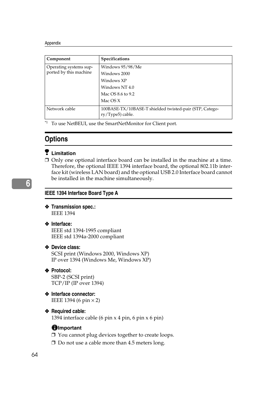 Options, Ieee 1394 interface board type a | HP 2045 User Manual | Page 70 / 76