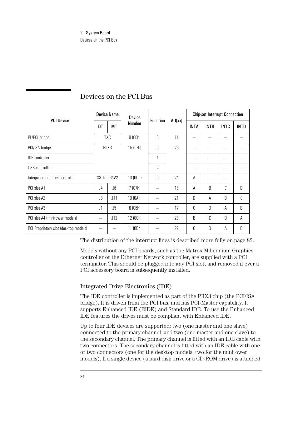 Devices on the pci bus | HP Vectra VL 5/xxx Series 5 User Manual | Page 34 / 90