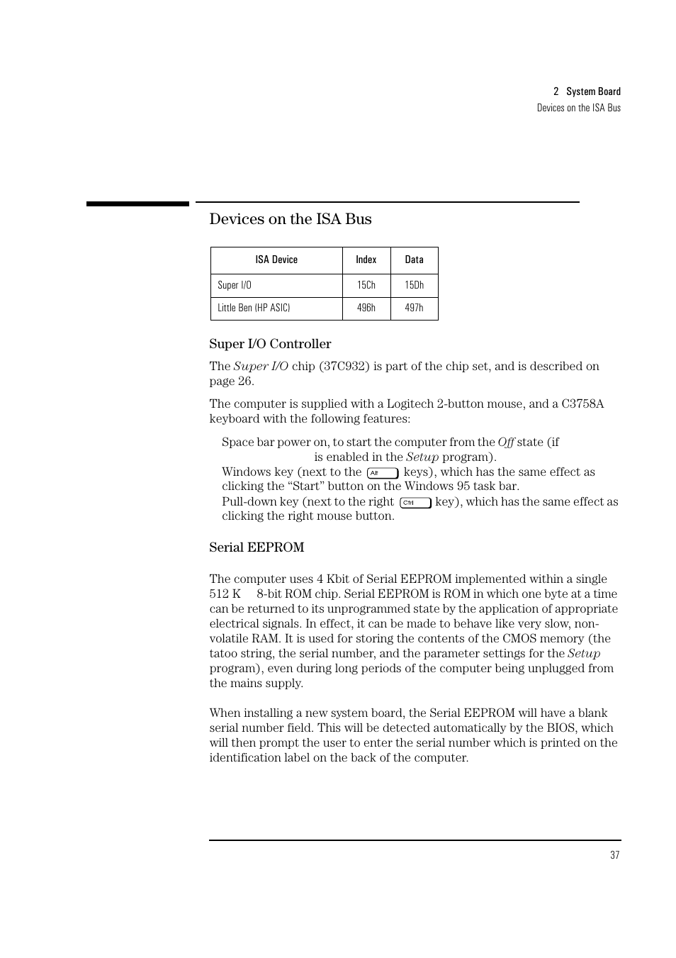 Devices on the isa bus | HP Vectra VL 5/xxx Series 5 User Manual | Page 37 / 90