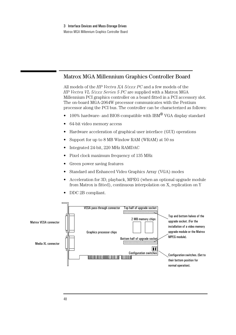 Matrox mga millennium graphics controller board | HP Vectra VL 5/xxx Series 5 User Manual | Page 48 / 90