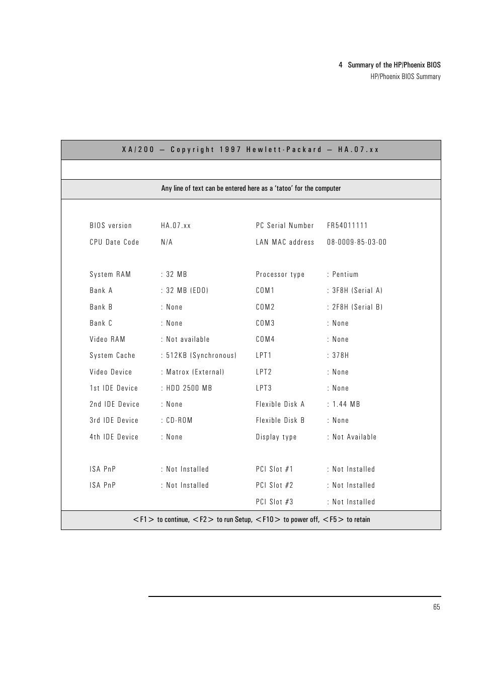 HP Vectra VL 5/xxx Series 5 User Manual | Page 65 / 90