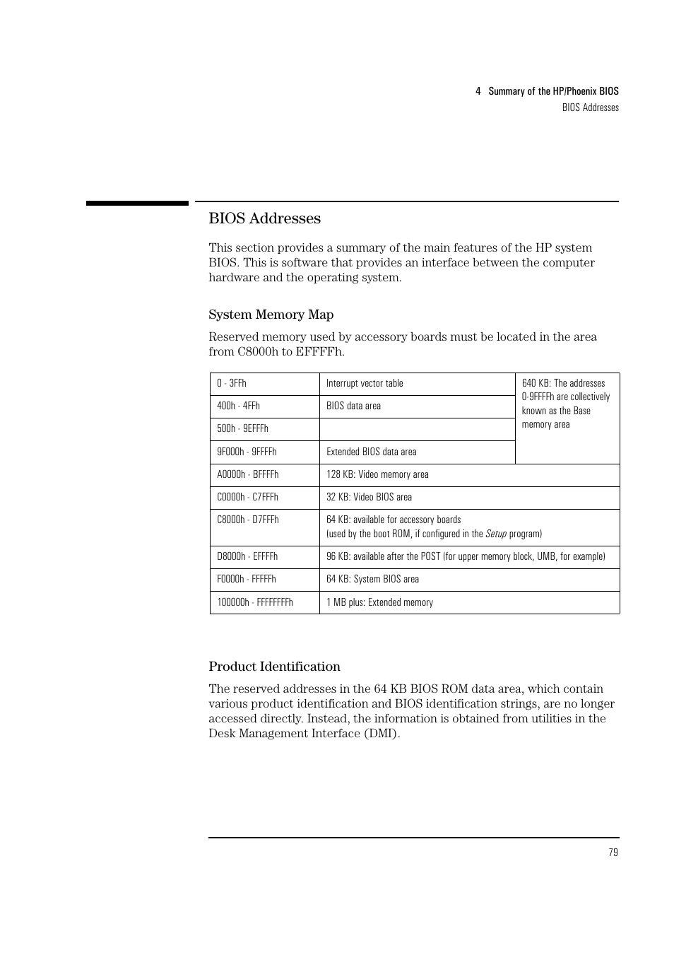 Bios addresses | HP Vectra VL 5/xxx Series 5 User Manual | Page 79 / 90