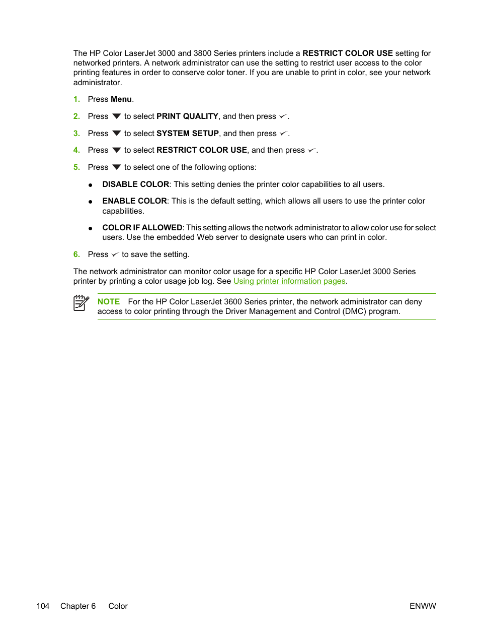 HP 3800 User Manual | Page 118 / 226