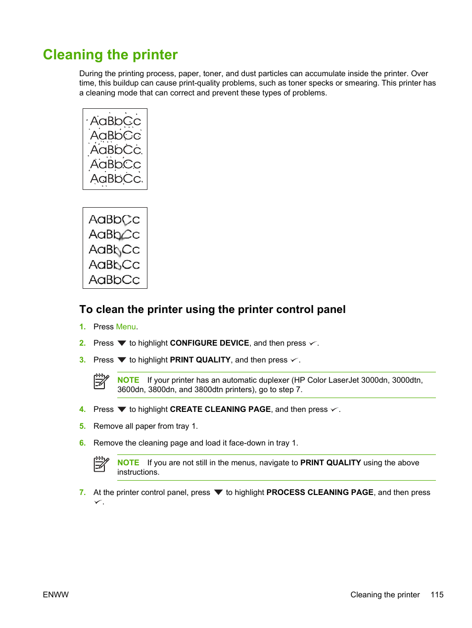 Cleaning the printer | HP 3800 User Manual | Page 129 / 226