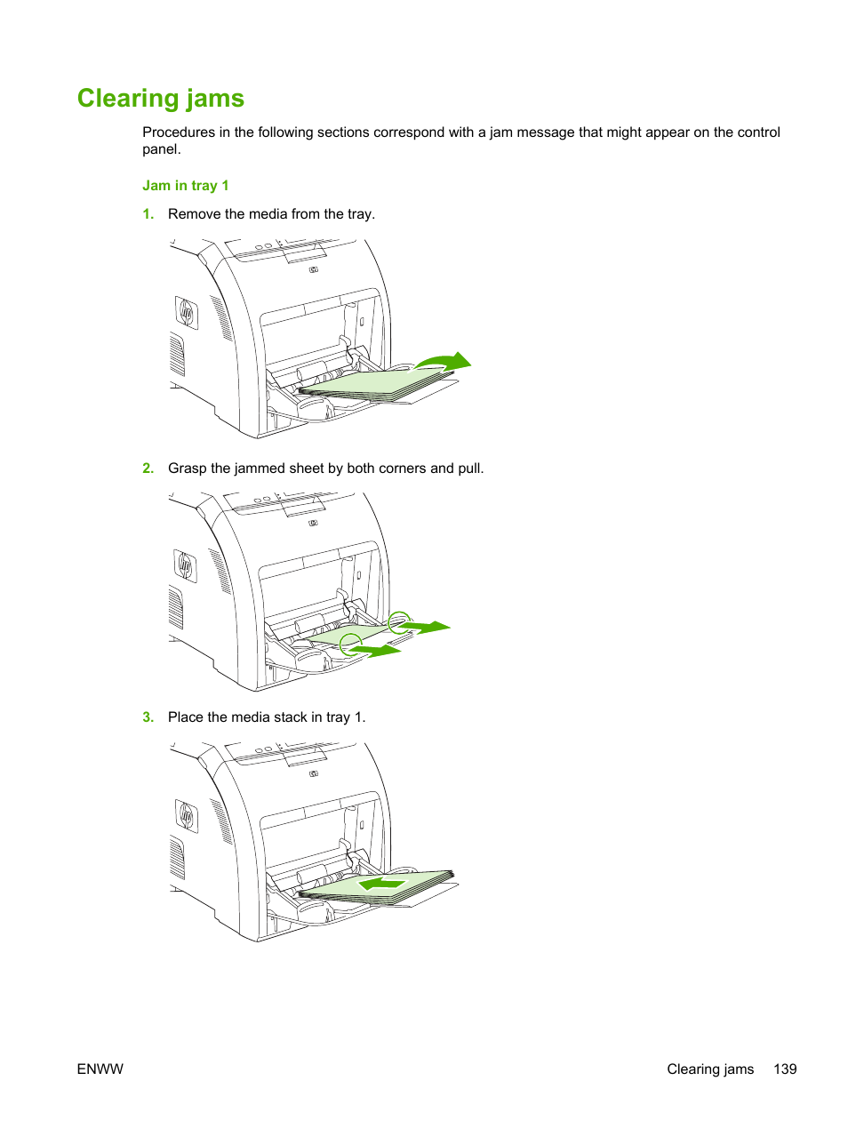 Clearing jams | HP 3800 User Manual | Page 153 / 226