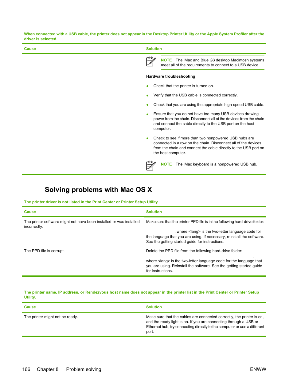 Solving problems with mac os x, 166 chapter 8 problem solving enww | HP 3800 User Manual | Page 180 / 226