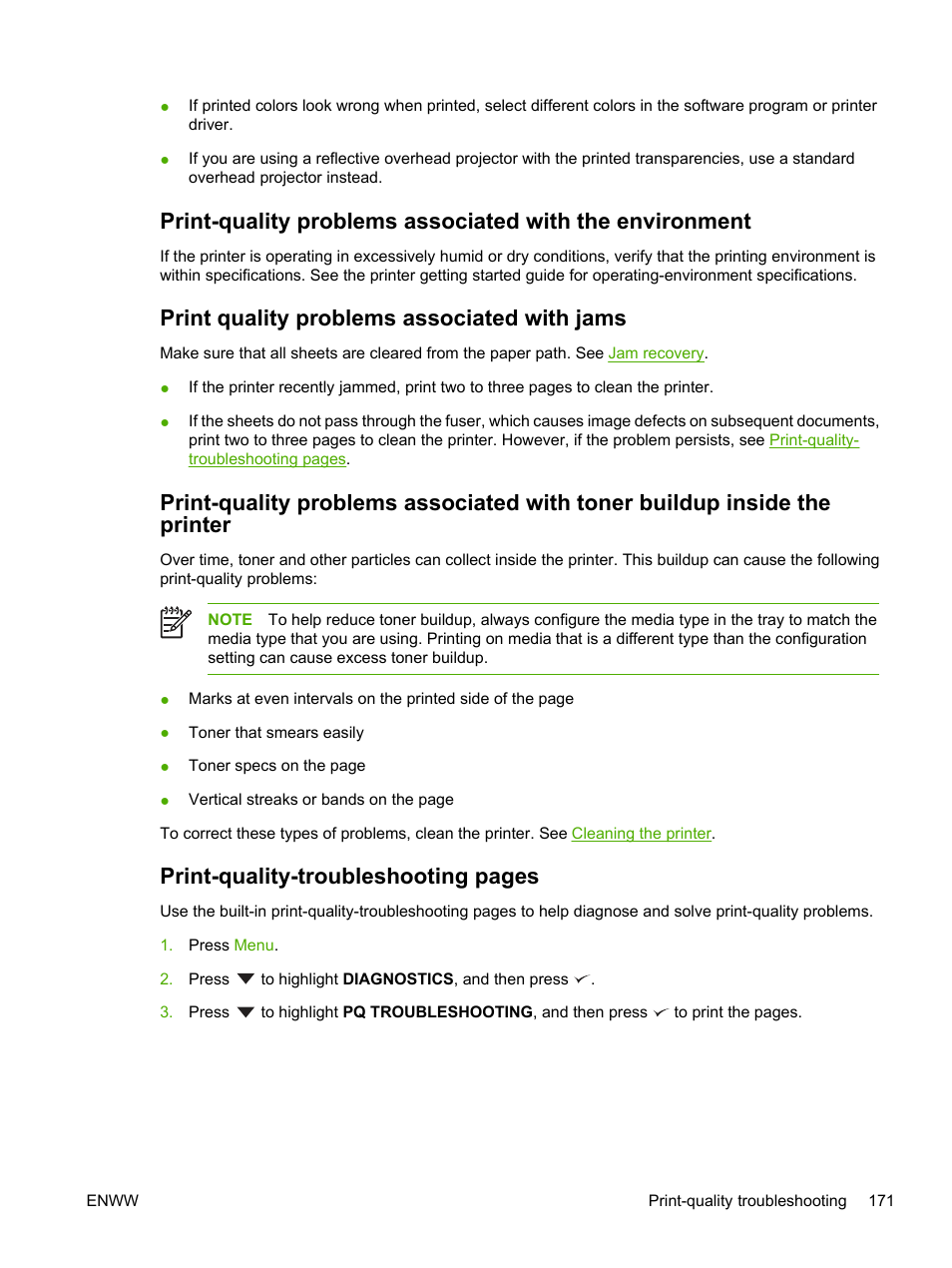 Print quality problems associated with jams, Print-quality-troubleshooting pages | HP 3800 User Manual | Page 185 / 226