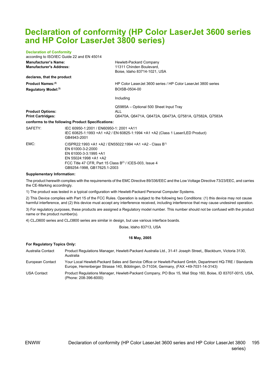 Safety statements | HP 3800 User Manual | Page 209 / 226
