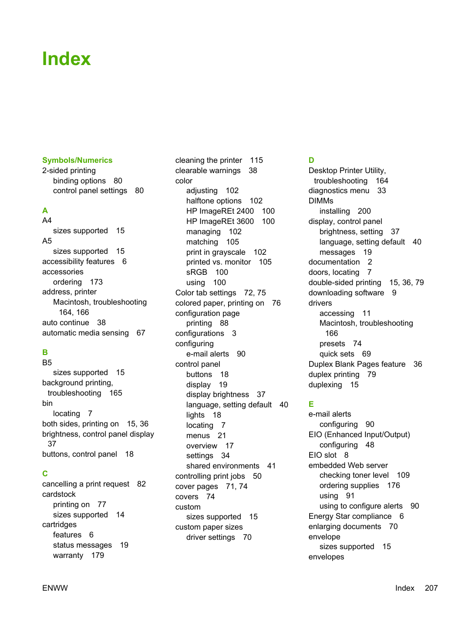 Index | HP 3800 User Manual | Page 221 / 226