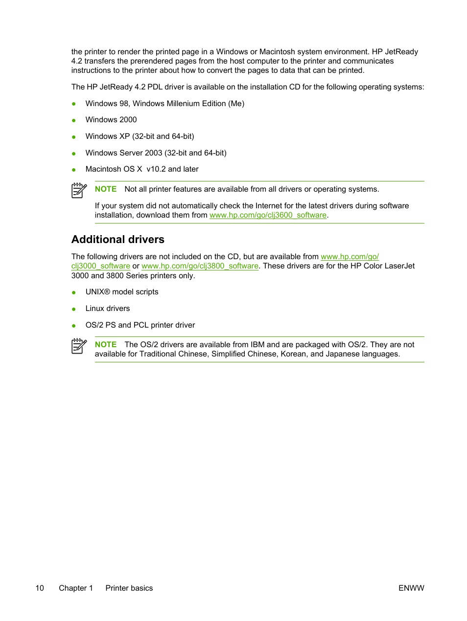 Additional drivers | HP 3800 User Manual | Page 24 / 226