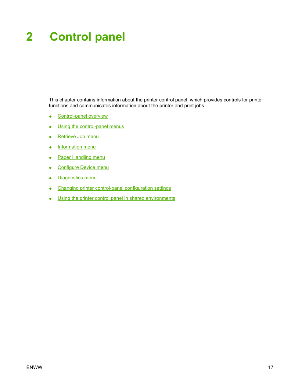 Control panel, 2 control panel, 2control panel | HP 3800 User Manual | Page 31 / 226